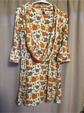 Girls 14 RARE EDITIONS Fall Pumpkin Theme Dress Matching Scarf